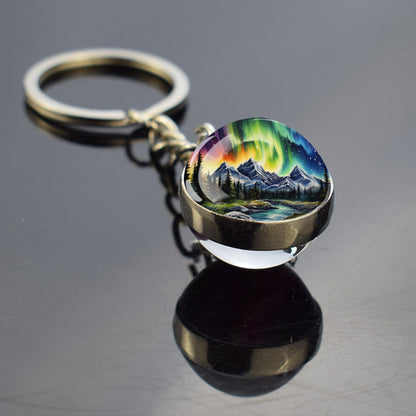 Luminous Aurora Borealis Keyring - Northern Light Jewelry - Unique Double Side Glass Ball Key Chain - Perfect Aurora Lovers Gift