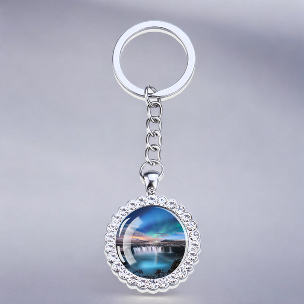 Luminous Aurora Borealis Silver Keyring - Northern Light Jewelry - Rhinestones Glass Key Chain - Perfect Aurora Lovers Gift