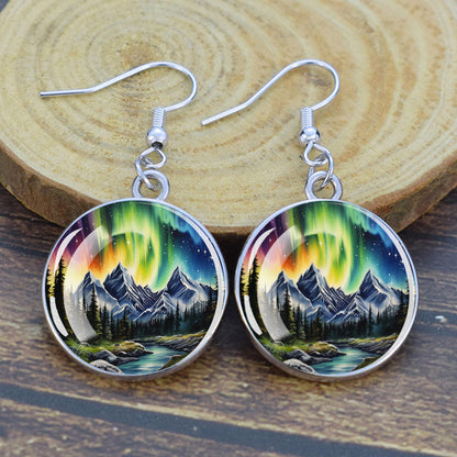 Pendientes colgantes luminosos de aurora boreal - Joyería de aurora boreal - Pendientes colgantes de cabujón de vidrio únicos - Regalo perfecto para los amantes de la aurora