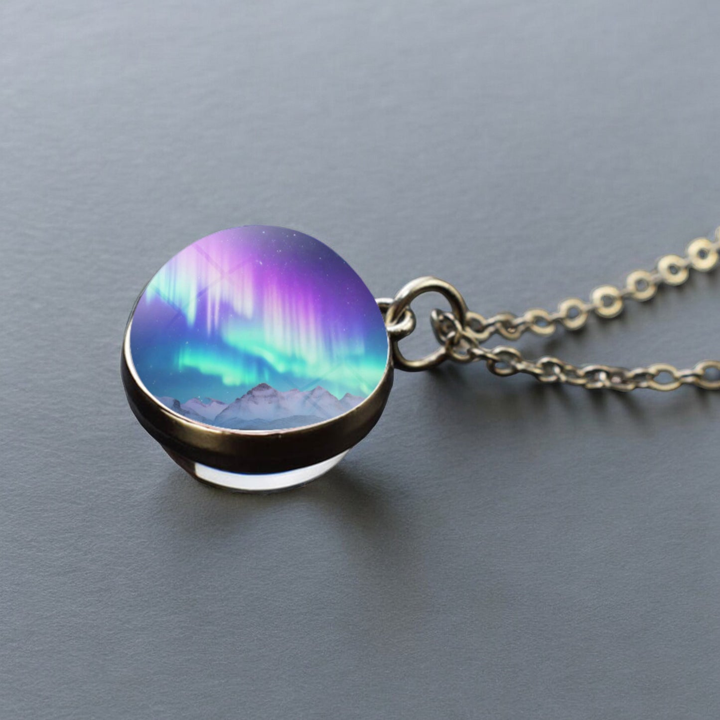 Luminous Aurora Borealis Silver Necklace- Northern Light Jewelry - Unique Double Side Glass Ball Pendent Necklace - Perfect Aurora Lovers Gift