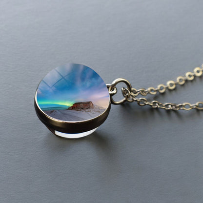 Collier en argent lumineux Aurora Borealis - Bijoux Northern Light - Collier pendentif unique en boule de verre double face - Cadeau parfait pour les amoureux des aurores boréales 