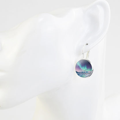 Luminous Aurora Borealis Hook Earrings - Northern Lights Jewelry - Unique Glass Cabochon Drop Earrings - Perfect Aurora Lovers Gift