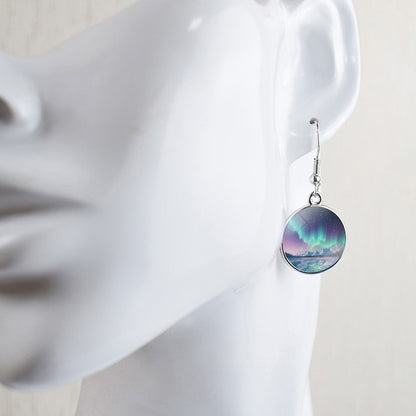 Gaismas Aurora Borealis Drop Auskari - Ziemeļblāzmas rotaslietas - Unikāli stikla Cabochon Dangle Auskari - Perfekta Aurora Lovers dāvana