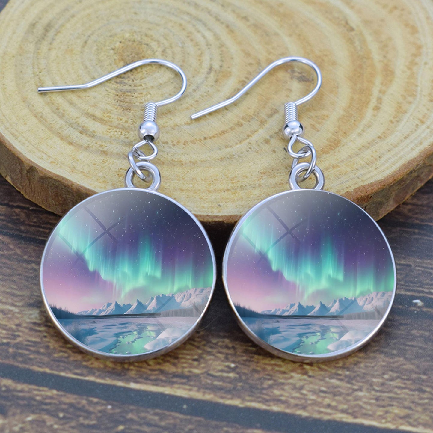 Luminous Aurora Borealis Drop Earrings - Northern Lights Jewelry - Unique Glass Cabochon Dangle Earrings - Perfect Aurora Lovers Gift