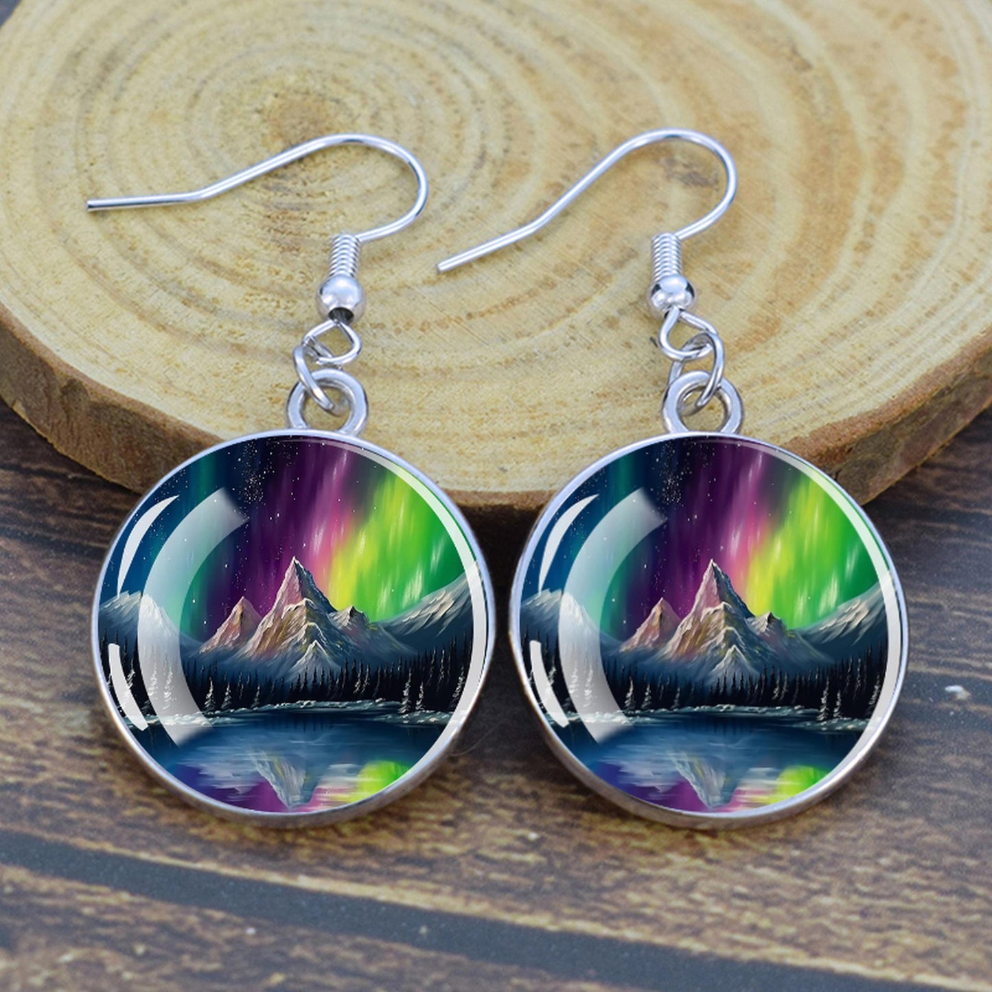 Pendientes colgantes luminosos de aurora boreal - Joyería de aurora boreal - Pendientes colgantes de cabujón de vidrio únicos - Regalo perfecto para los amantes de la aurora