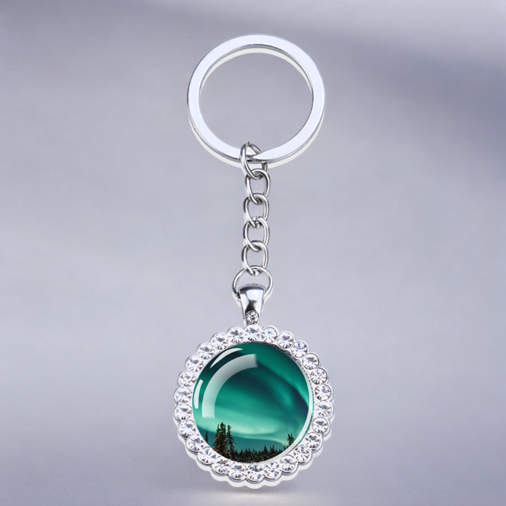 Porte-clés lumineux en argent Aurora Borealis - Bijoux Northern Light - Porte-clés en verre strass - Cadeau parfait pour les amoureux des aurores boréales