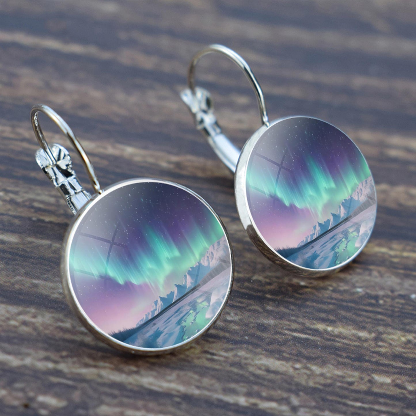 Luminous Aurora Borealis Hook Earrings - Northern Lights Jewelry - Unique Glass Cabochon Drop Earrings - Perfect Aurora Lovers Gift