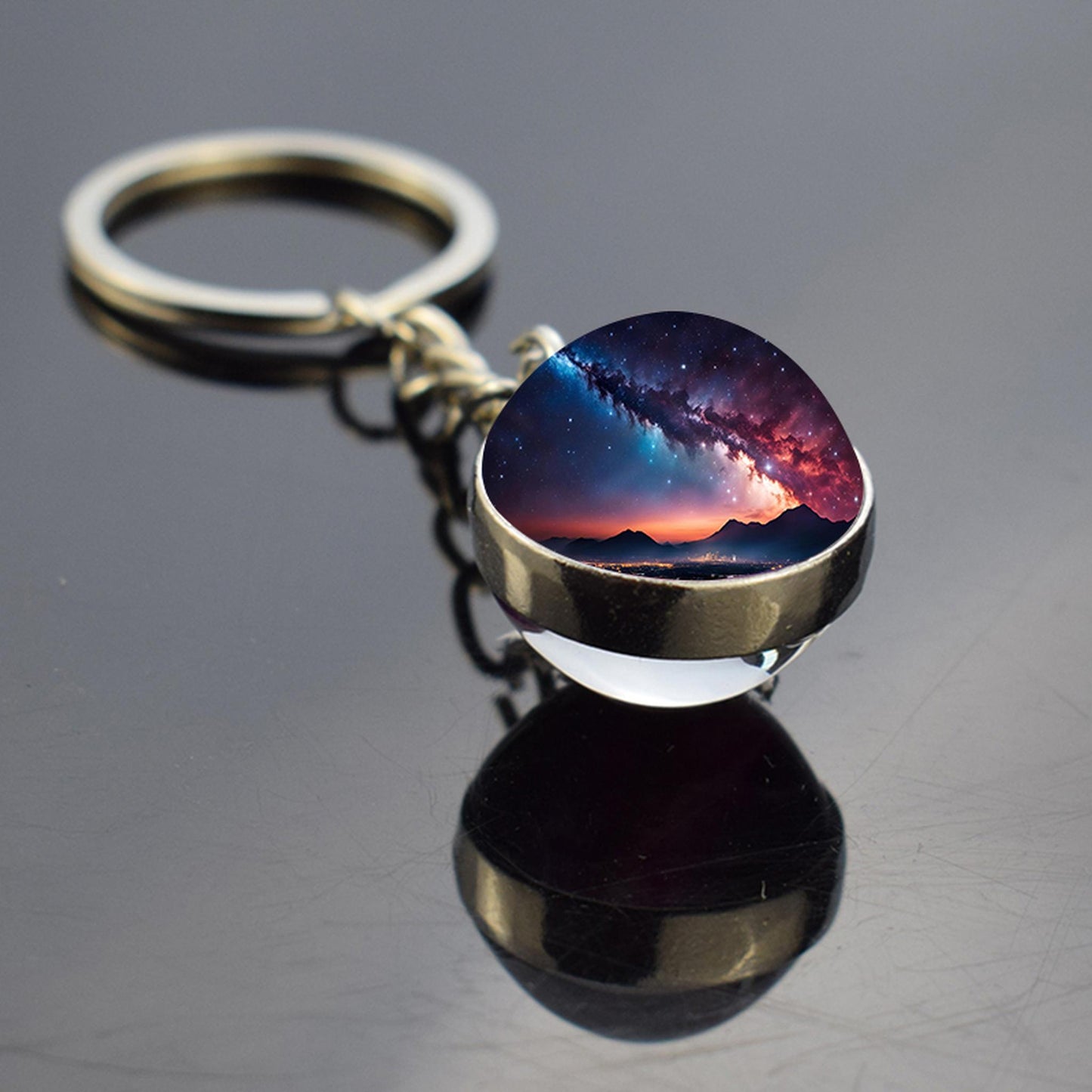 Milky Way Galaxy Nebula Star Keyring - Universe Cosmos Jewelry - Double Side Glass Ball Key Chain - Perfect Astronomy Lovers Gift