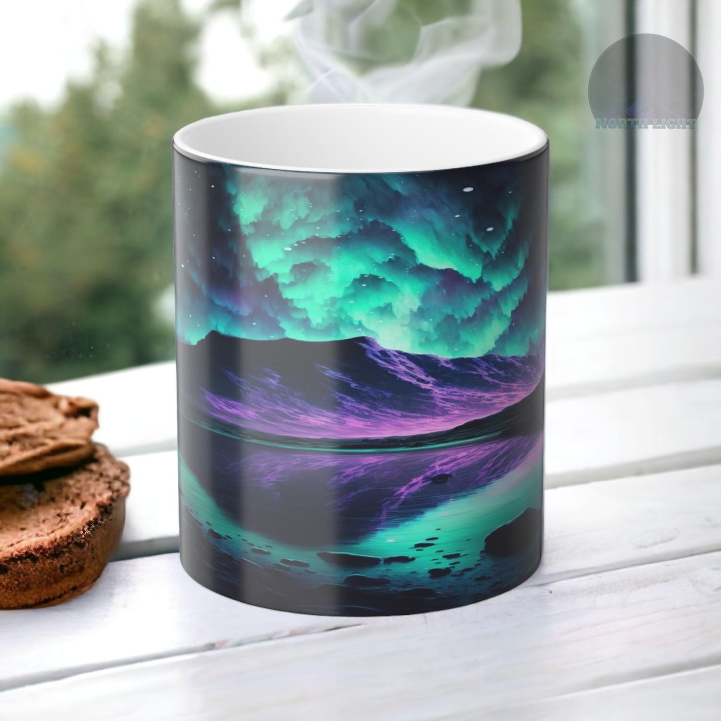 Fortryllende Aurora Borealis varmefølsomt krus - Northern Lights Magic Color Morphing-krus 11 oz - Heat Reactive Night Sky Coffee Cup - Perfekt gave til naturelskere