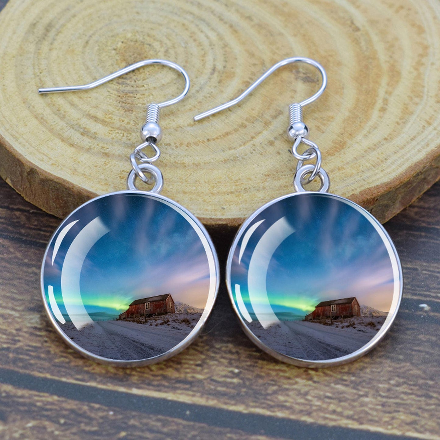 Luminous Aurora Borealis Drop Earrings - Northern Lights Jewelry - Unique Glass Cabochon Dangle Earrings - Perfect Aurora Lovers Gift