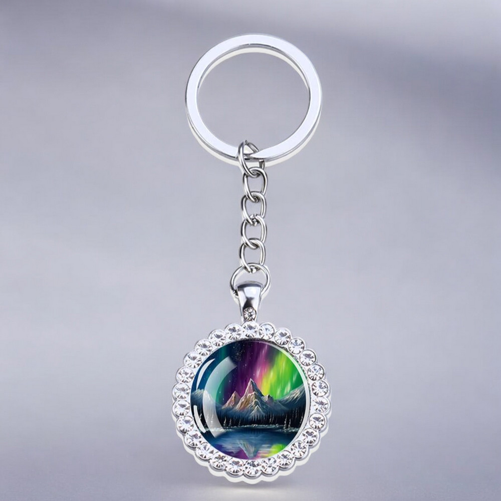 Porte-clés lumineux en argent Aurora Borealis - Bijoux Northern Light - Porte-clés en verre strass - Cadeau parfait pour les amoureux des aurores boréales