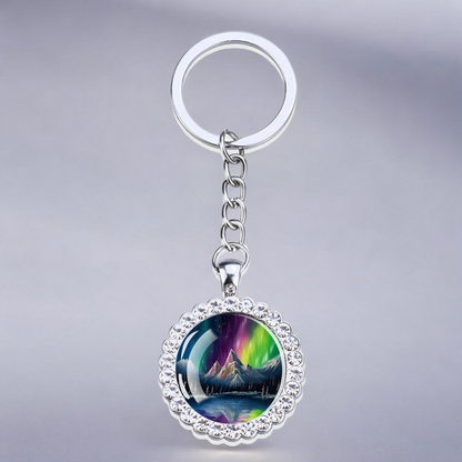 Luminous Aurora Borealis Silver Keyring - Northern Light Jewelry - Rhinestones Glass Key Chain - Perfect Aurora Lovers Gift