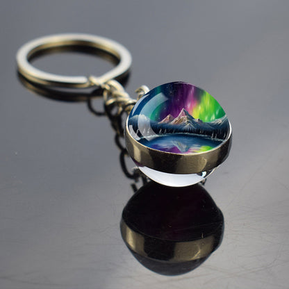 Luminous Aurora Borealis Keyring - Northern Light Jewelry - Unique Double Side Glass Ball Key Chain - Perfect Aurora Lovers Gift