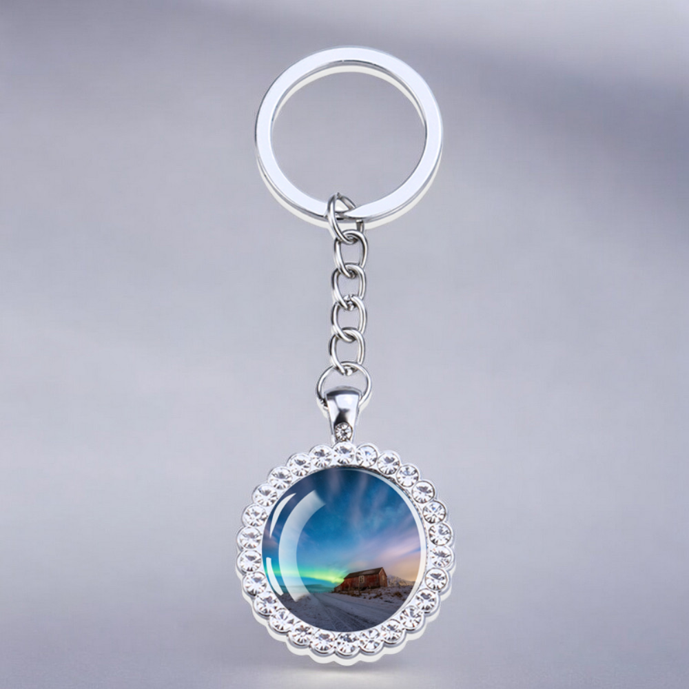 Luminous Aurora Borealis Silver Keyring - Northern Light Jewelry - Rhinestones Glass Key Chain - Perfect Aurora Lovers Gift