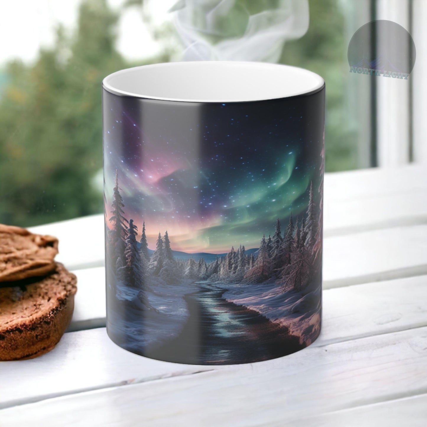 Fortryllende Aurora Borealis varmefølsomt krus - Northern Lights Magic Color Morphing-krus 11 oz - Heat Reactive Night Sky Coffee Cup - Perfekt gave til naturelskere