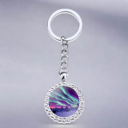 Porte-clés lumineux en argent Aurora Borealis - Bijoux Northern Light - Porte-clés en verre strass - Cadeau parfait pour les amoureux des aurores boréales