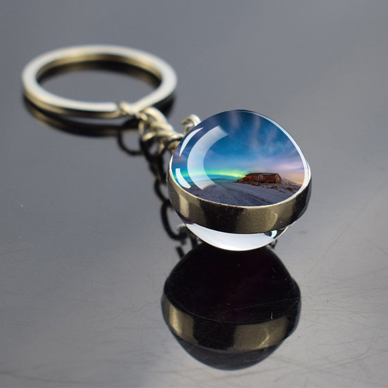 Porte-clés lumineux Aurora Borealis - Bijoux Northern Light - Porte-clés unique en boule de verre double face - Cadeau parfait pour les amoureux des aurores boréales