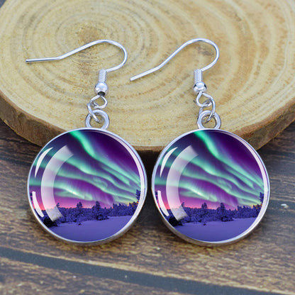 Lýsandi Aurora Borealis dropaeyrnalokkar - Northern Lights Skartgripir - Einstakir Cabochon Dangle eyrnalokkar úr gleri - Fullkomin Aurora Lovers gjöf