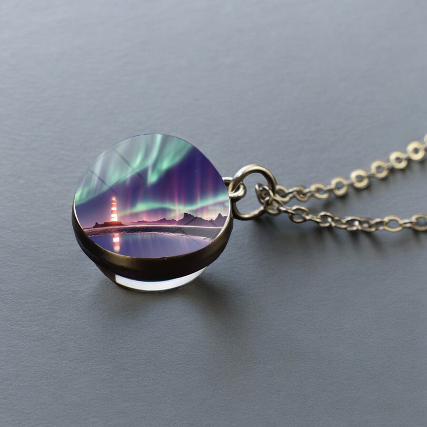 Luminous Aurora Borealis Silver Necklace- Northern Light Jewelry - Unique Double Side Glass Ball Pendent Necklace - Perfect Aurora Lovers Gift