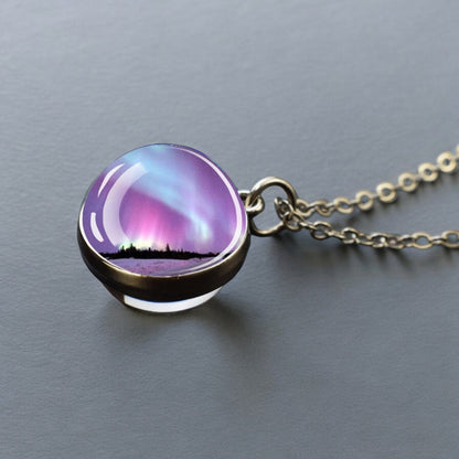 Collier en argent lumineux Aurora Borealis - Bijoux Northern Light - Collier pendentif unique en boule de verre double face - Cadeau parfait pour les amoureux des aurores boréales 