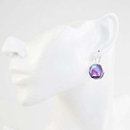 Luminous Aurora Borealis Hook Earrings - Northern Lights Jewelry - Unique Glass Cabochon Drop Earrings - Perfect Aurora Lovers Gift