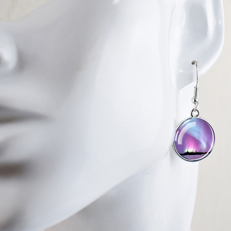 Pendientes colgantes luminosos de aurora boreal - Joyería de aurora boreal - Pendientes colgantes de cabujón de vidrio únicos - Regalo perfecto para los amantes de la aurora