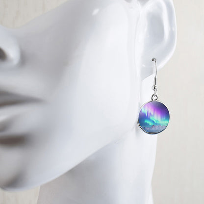 Luminous Aurora Borealis Drop Earrings - Northern Lights Jewelry - Unique Glass Cabochon Dangle Earrings - Perfect Aurora Lovers Gift