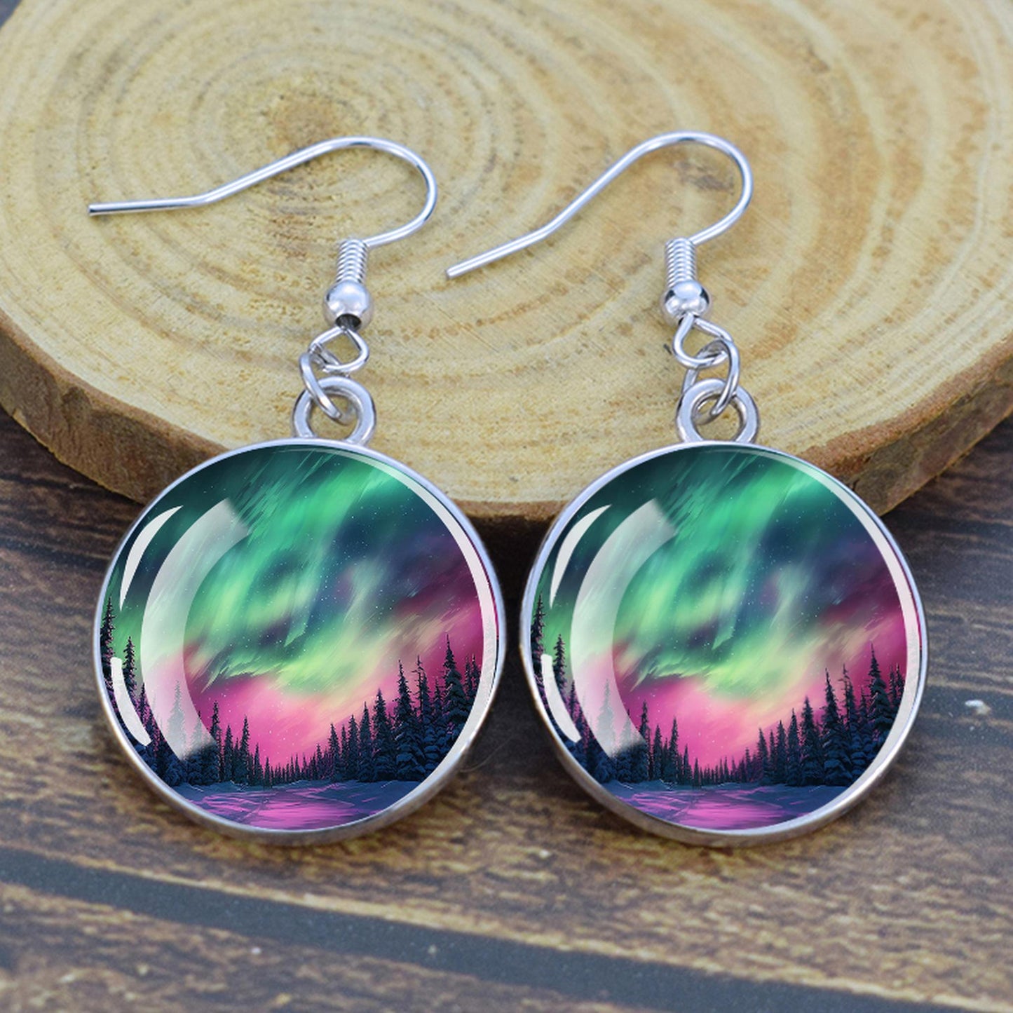 Pendientes colgantes luminosos de aurora boreal - Joyería de aurora boreal - Pendientes colgantes de cabujón de vidrio únicos - Regalo perfecto para los amantes de la aurora