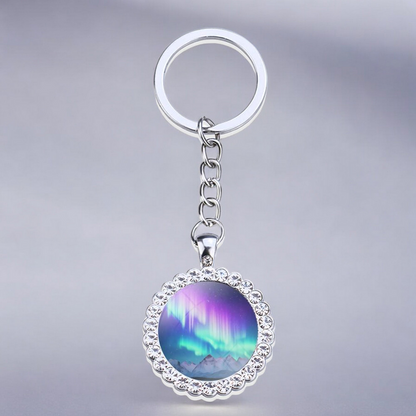 Luminous Aurora Borealis Silver Keyring - Northern Light Jewelry - Rhinestones Glass Key Chain - Perfect Aurora Lovers Gift