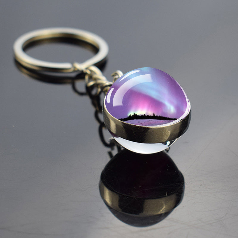 Luminous Aurora Borealis Keyring - Northern Light Jewelry - Unique Double Side Glass Ball Key Chain - Perfect Aurora Lovers Gift