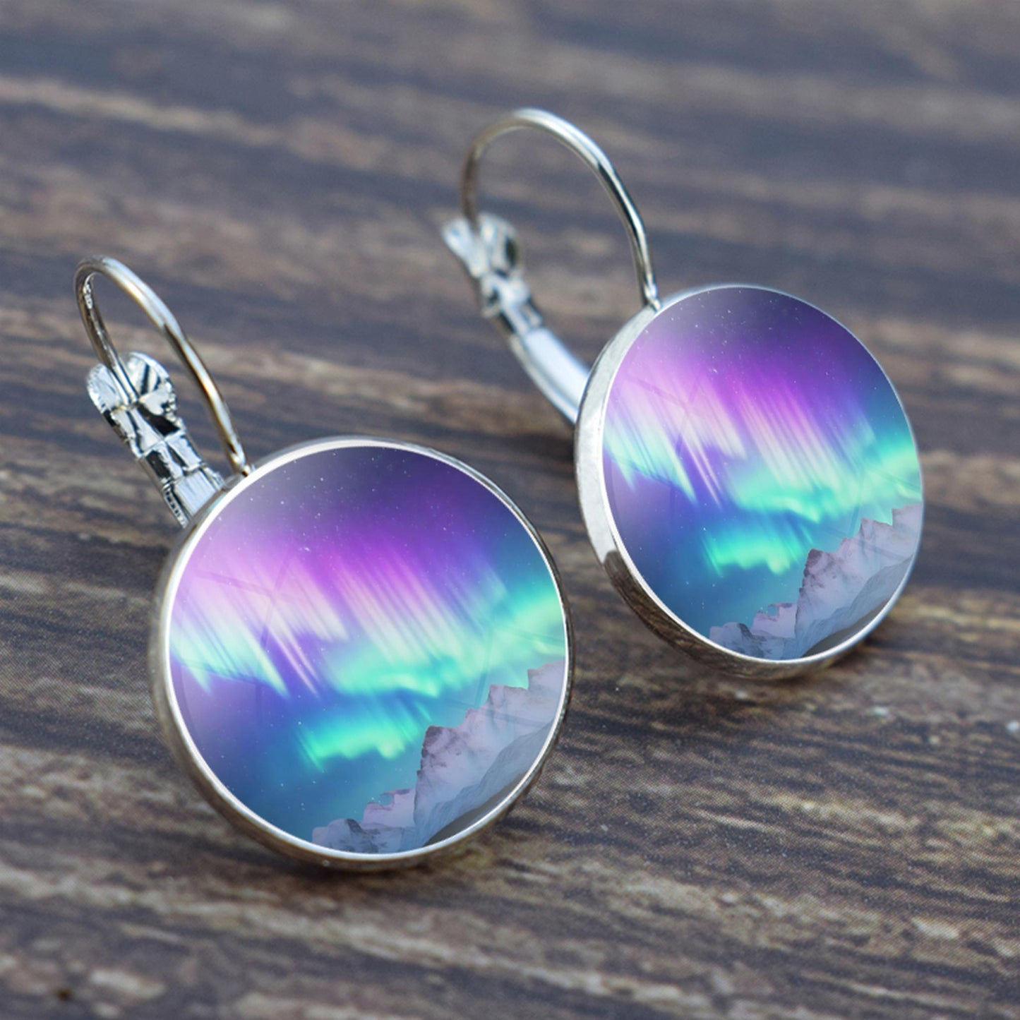 Luminous Aurora Borealis Hook Earrings - Northern Lights Jewelry - Unique Glass Cabochon Drop Earrings - Perfect Aurora Lovers Gift