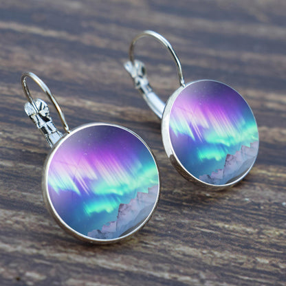 Luminous Aurora Borealis Hook Earrings - Northern Lights Jewelry - Unique Glass Cabochon Drop Earrings - Perfect Aurora Lovers Gift