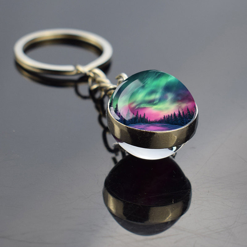 Lichtgevende Aurora Borealis sleutelhanger - Noorderlicht sieraden - Unieke dubbelzijdige glazen bal sleutelhanger - Perfect Aurora Lovers Gift