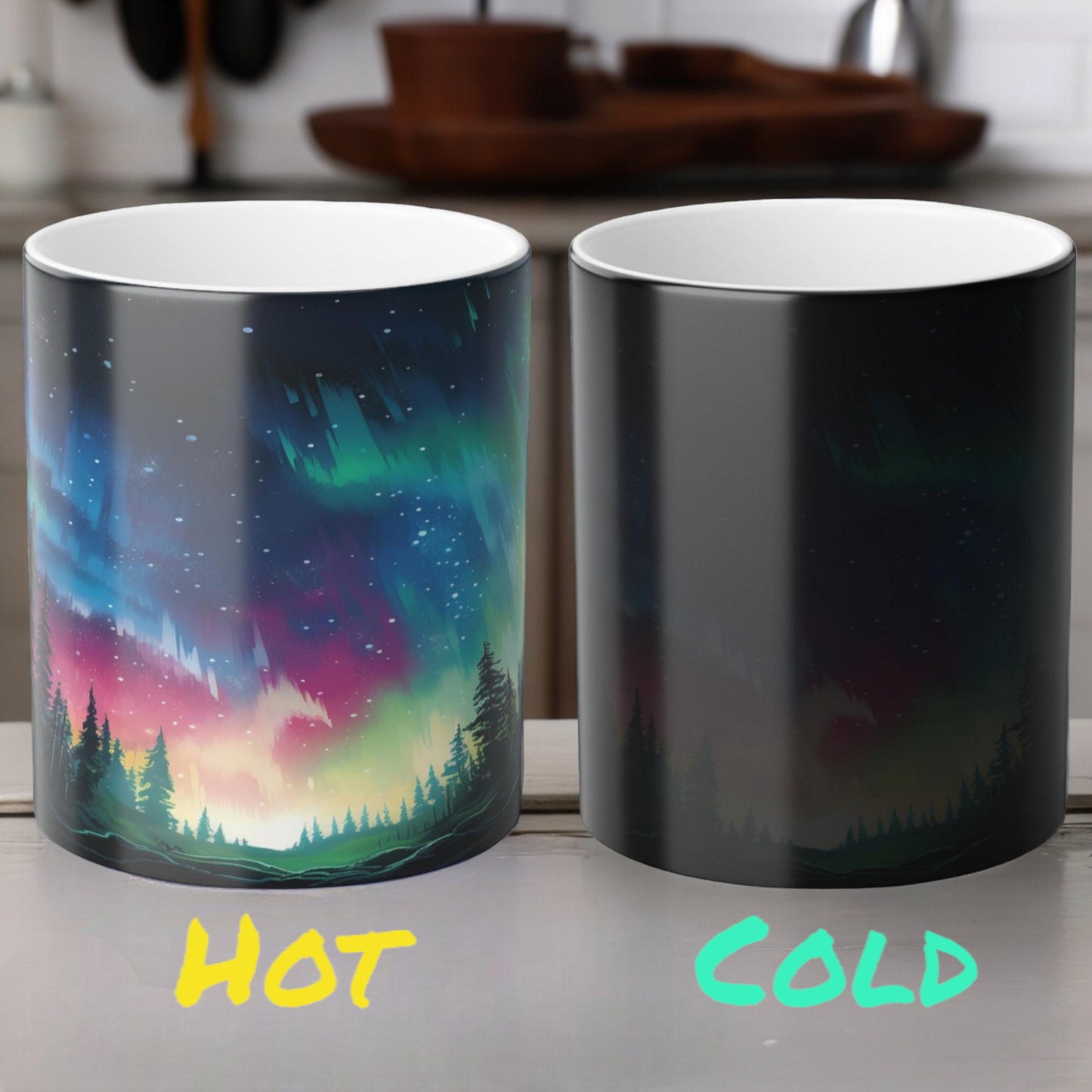 Enchanting Aurora Borealis Heat Sensitive Mug - Northern Lights Magic Color Morphing Mug 11oz - Heat Reactive Night Sky Coffee Cup - Perfect Gift for Nature Lovers 8