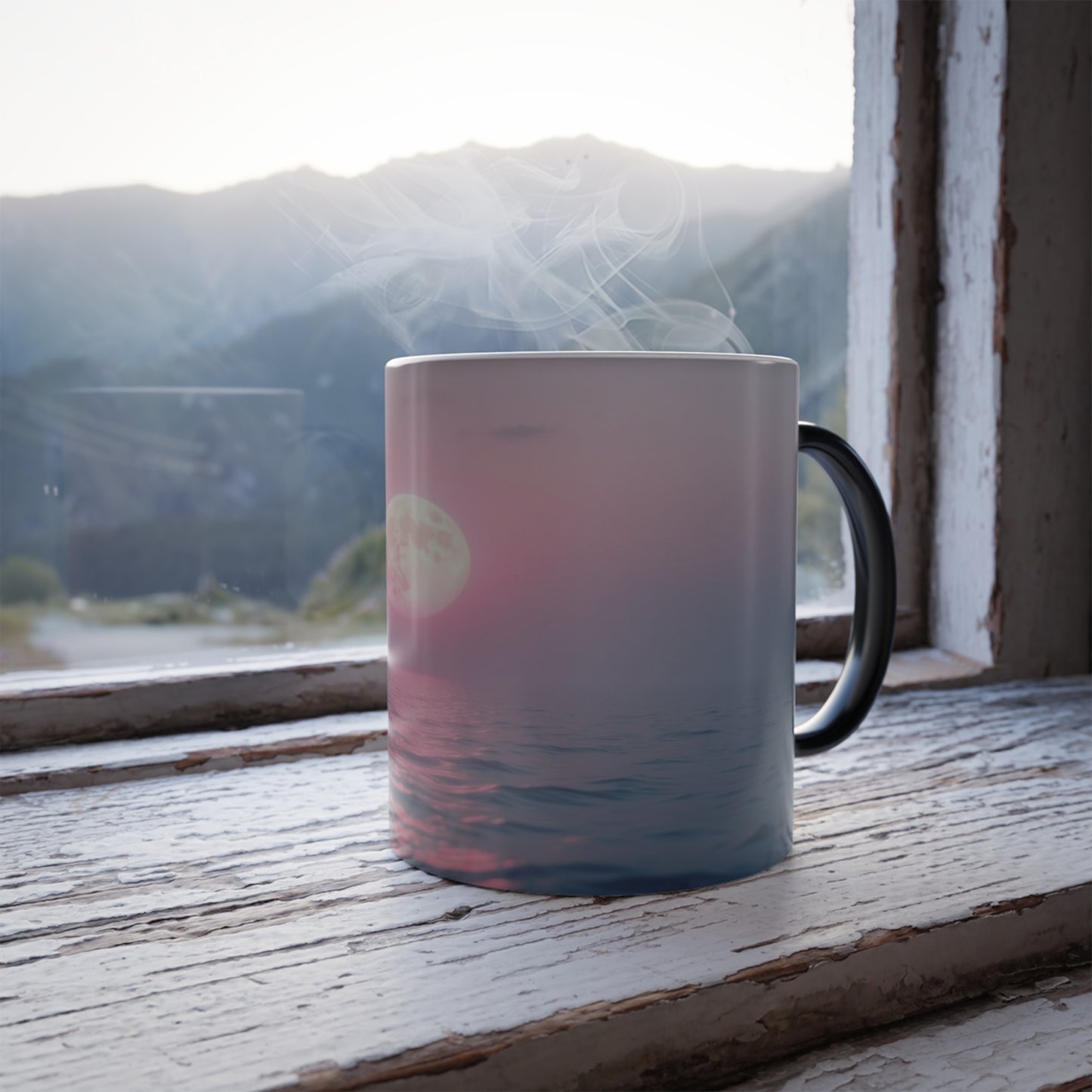 Color Morphing Moonlit Ocean Mug | Gift for Coffee Tea Moon Lovers, Unique Color Change Mug, Nighttime Scene