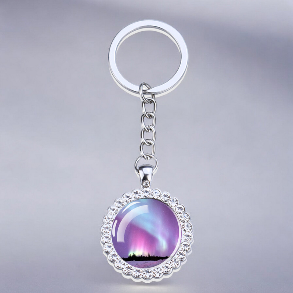 Porte-clés lumineux en argent Aurora Borealis - Bijoux Northern Light - Porte-clés en verre strass - Cadeau parfait pour les amoureux des aurores boréales