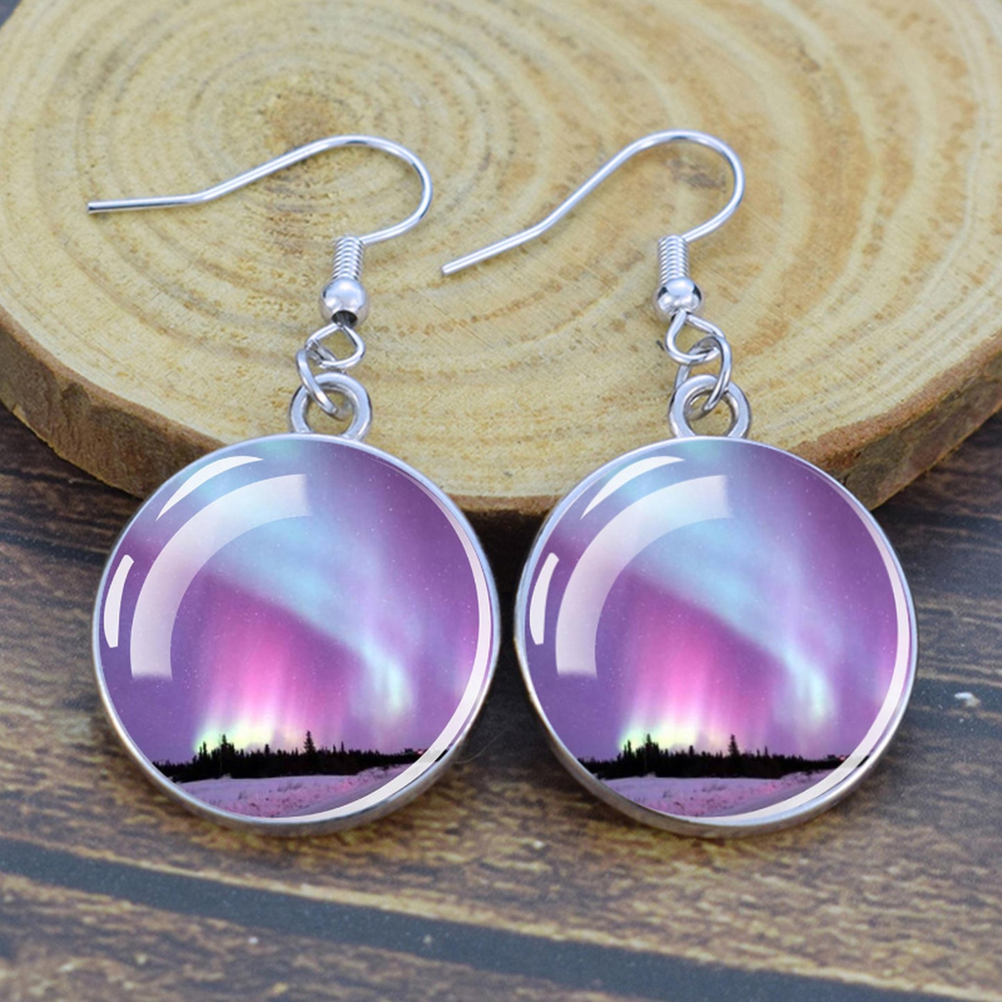 Lýsandi Aurora Borealis dropaeyrnalokkar - Northern Lights Skartgripir - Einstakir Cabochon Dangle eyrnalokkar úr gleri - Fullkomin Aurora Lovers gjöf