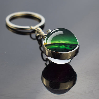 Luminous Aurora Borealis Keyring - Northern Light Jewelry - Unique Double Side Glass Ball Key Chain - Perfect Aurora Lovers Gift