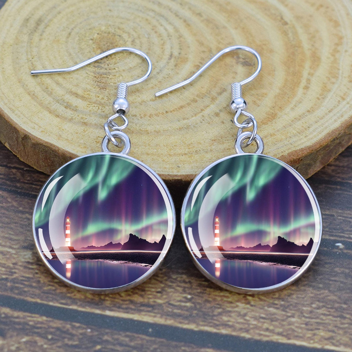 Pendientes colgantes luminosos de aurora boreal - Joyería de aurora boreal - Pendientes colgantes de cabujón de vidrio únicos - Regalo perfecto para los amantes de la aurora