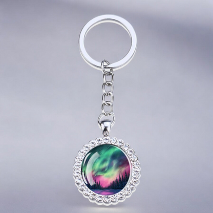 Porte-clés lumineux en argent Aurora Borealis - Bijoux Northern Light - Porte-clés en verre strass - Cadeau parfait pour les amoureux des aurores boréales