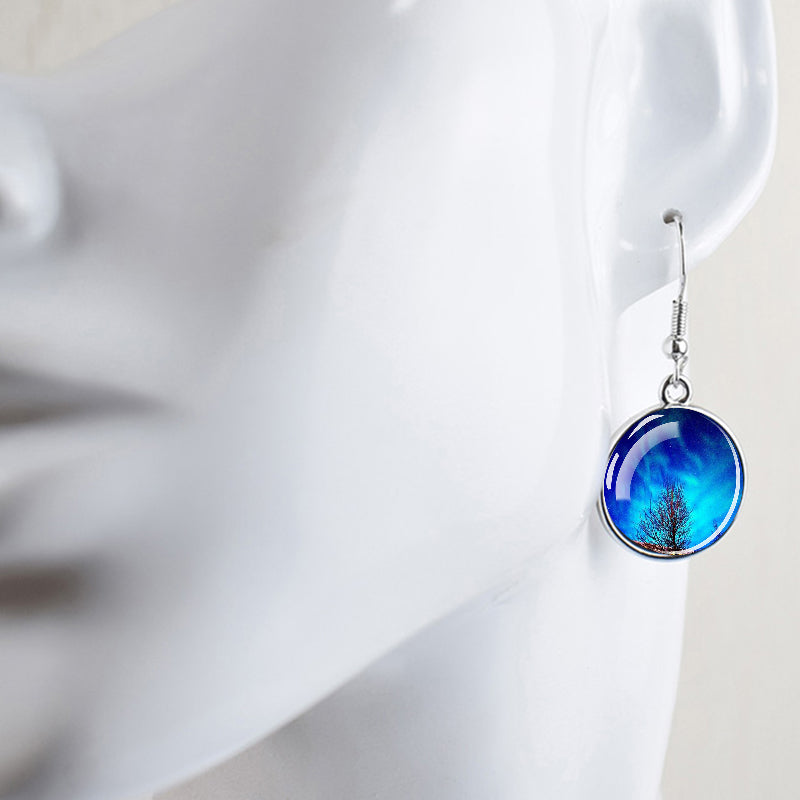 Pendientes colgantes luminosos de aurora boreal - Joyería de aurora boreal - Pendientes colgantes de cabujón de vidrio únicos - Regalo perfecto para los amantes de la aurora