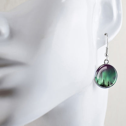 Luminous Aurora Borealis Drop-örhängen - Northern Lights-smycken - Unika Cabochon Dangle-örhängen i glas - Perfekt Aurora Lovers-present