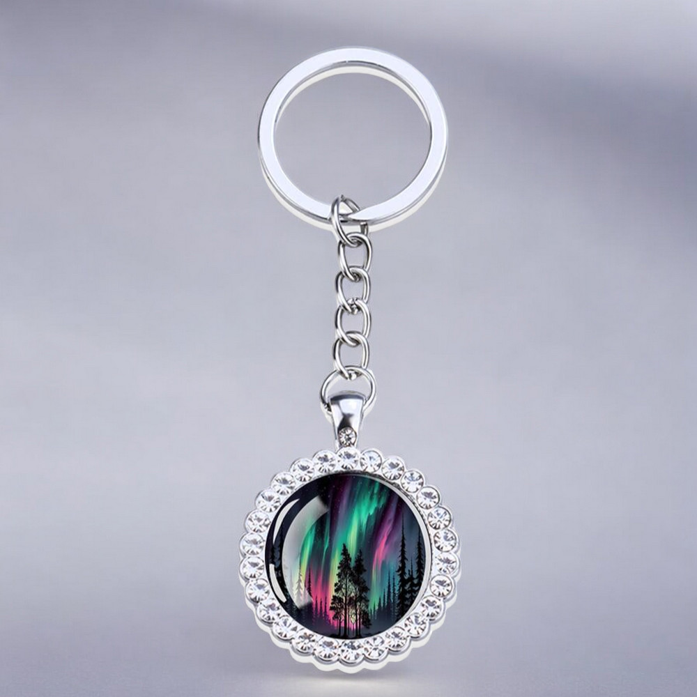 Porte-clés lumineux en argent Aurora Borealis - Bijoux Northern Light - Porte-clés en verre strass - Cadeau parfait pour les amoureux des aurores boréales