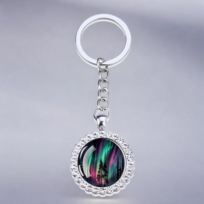 Luminous Aurora Borealis Silver Keyring - Northern Light Jewelry - Rhinestones Glass Key Chain - Perfect Aurora Lovers Gift