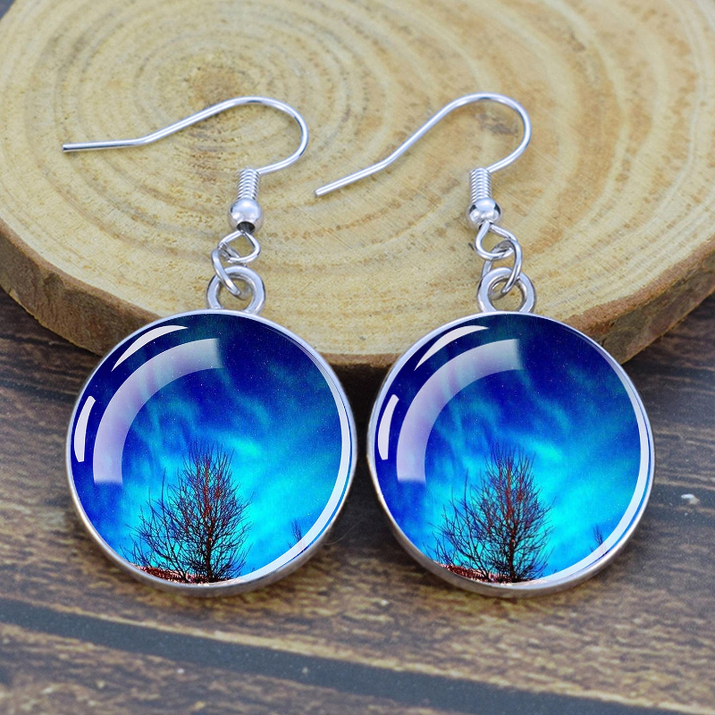 Luminous Aurora Borealis Drop Earrings - Northern Lights Jewelry - Unique Glass Cabochon Dangle Earrings - Perfect Aurora Lovers Gift