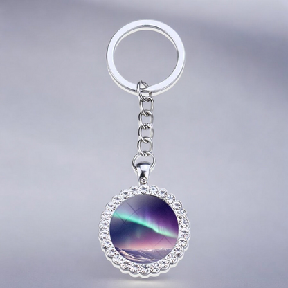 Porte-clés lumineux en argent Aurora Borealis - Bijoux Northern Light - Porte-clés en verre strass - Cadeau parfait pour les amoureux des aurores boréales