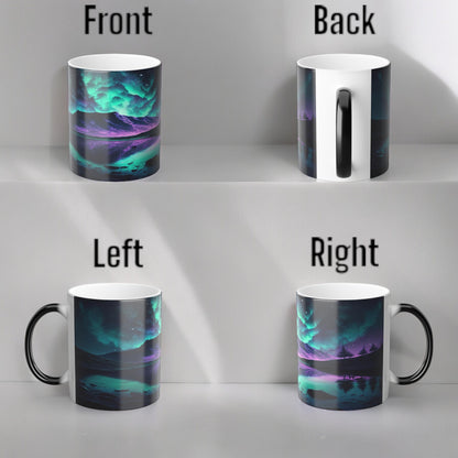 Fortryllende Aurora Borealis varmefølsomt krus - Northern Lights Magic Color Morphing-krus 11 oz - Heat Reactive Night Sky Coffee Cup - Perfekt gave til naturelskere