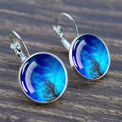 Luminous Aurora Borealis Hook Earrings - Northern Lights Jewelry - Unique Glass Cabochon Drop Earrings - Perfect Aurora Lovers Gift