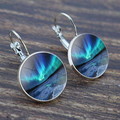 Luminous Aurora Borealis Hook Earrings - Northern Lights Jewelry - Unique Glass Cabochon Drop Earrings - Perfect Aurora Lovers Gift