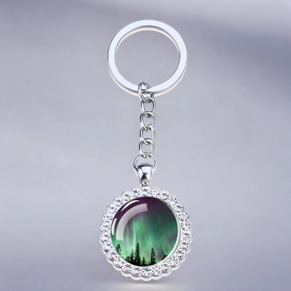 Porte-clés lumineux en argent Aurora Borealis - Bijoux Northern Light - Porte-clés en verre strass - Cadeau parfait pour les amoureux des aurores boréales